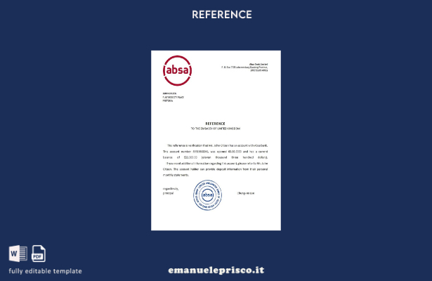 Modello di riferimento bancario ABSA del Sud Africa in stile verificato